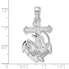 De-Ani Sterling Silver Rhodium-Plated Polished Anchor with Shark Pendant