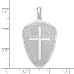 De-Ani Sterling Silver Rhodium-Plated Textured Cross Shield Joshua 1:9 Reverse Pendant