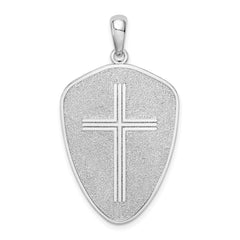 De-Ani Sterling Silver Rhodium-Plated Textured Cross Shield Joshua 1:9 Reverse Pendant