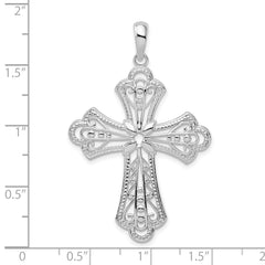 De-Ani Sterling Silver Polished Filigree Bead Edge Fleur de Lis Cross Pendant