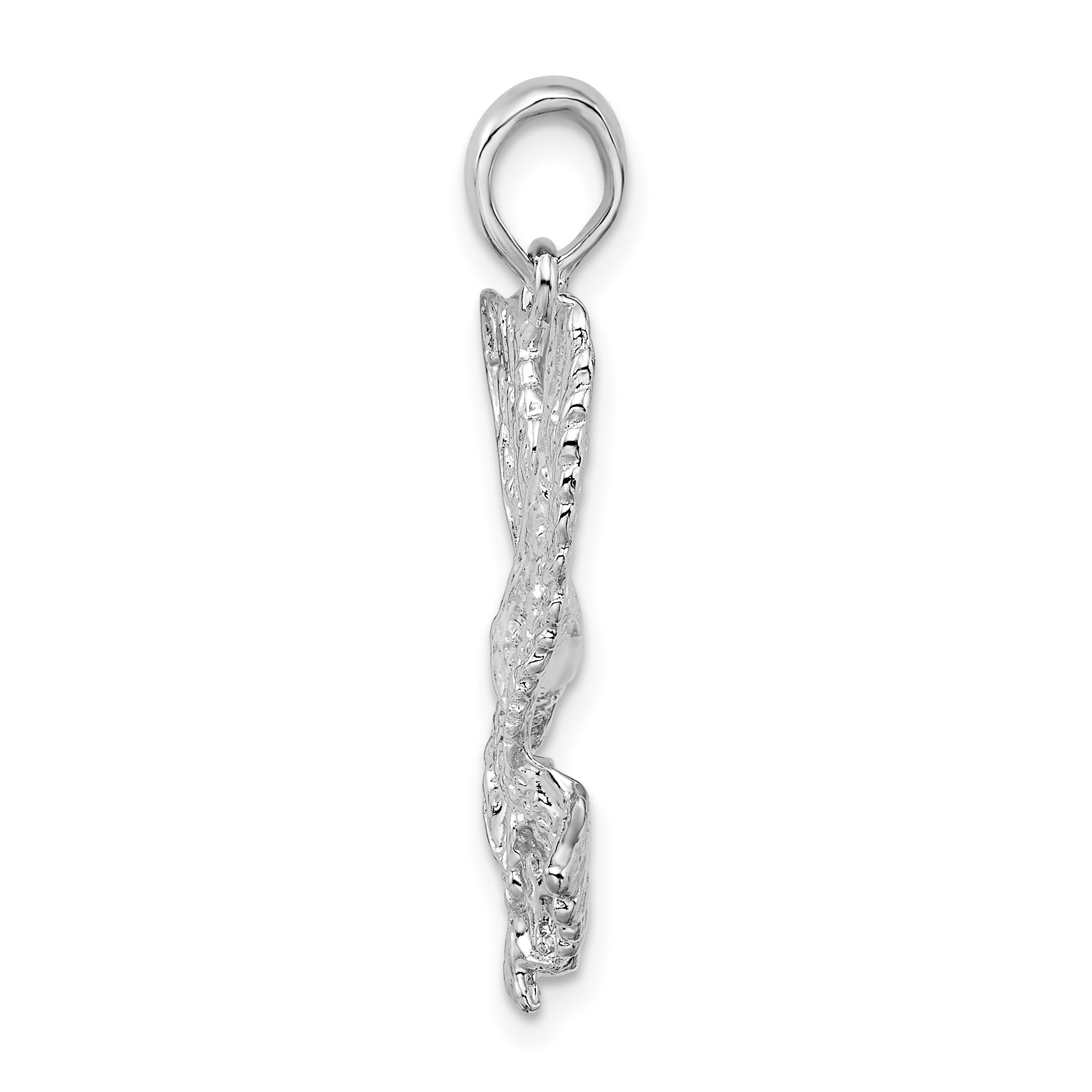 De-Ani Sterling Silver Rhodium-Plated Polished Textured Landing Eagle Pendant