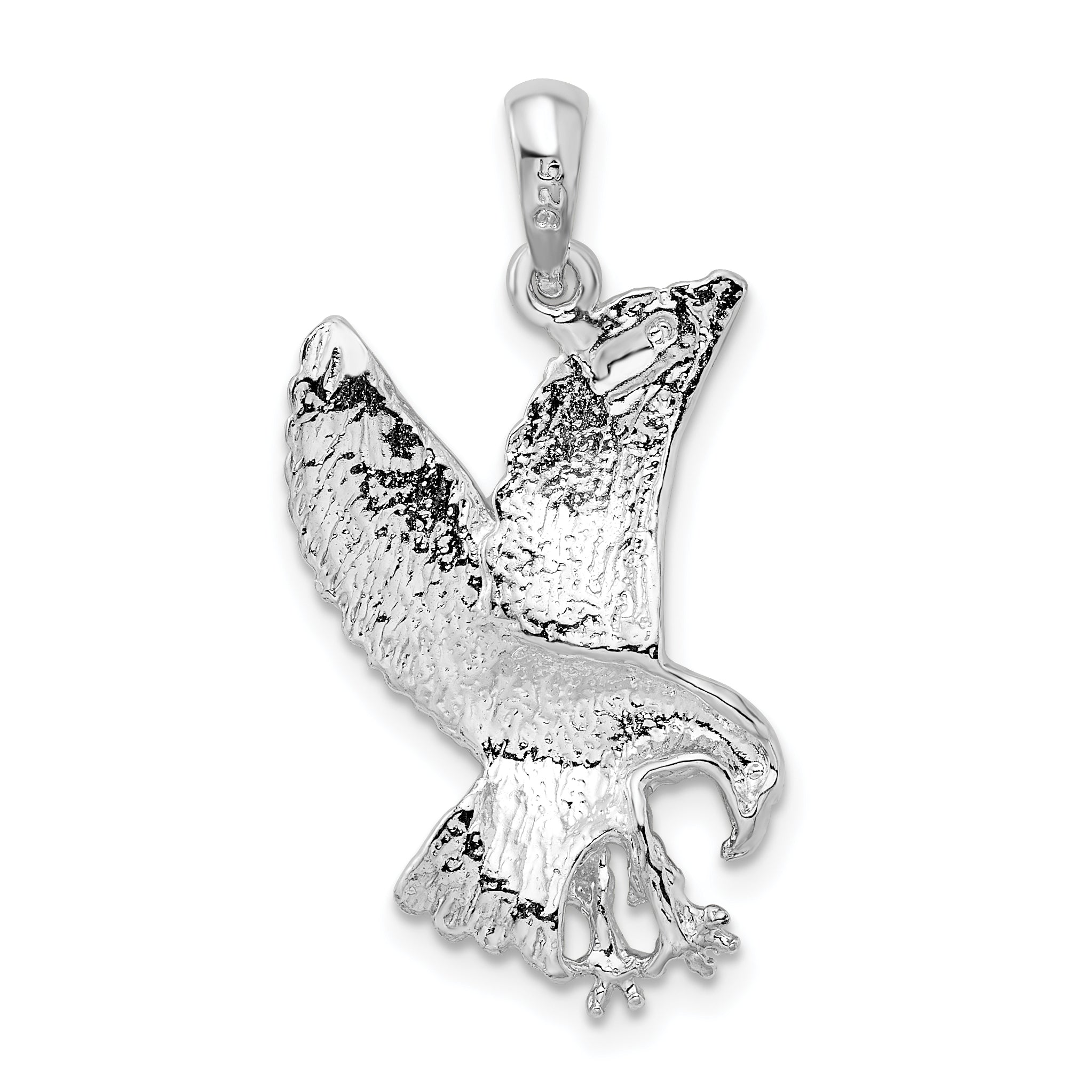 De-Ani Sterling Silver Rhodium-Plated Polished Textured Landing Eagle Pendant