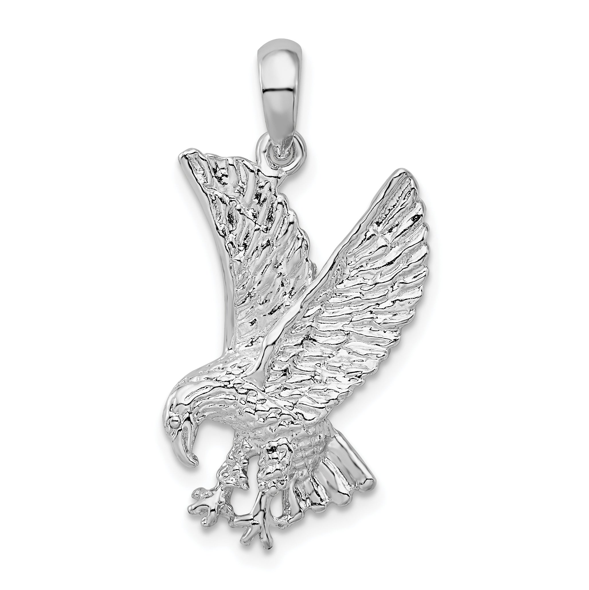 De-Ani Sterling Silver Rhodium-Plated Polished Textured Landing Eagle Pendant