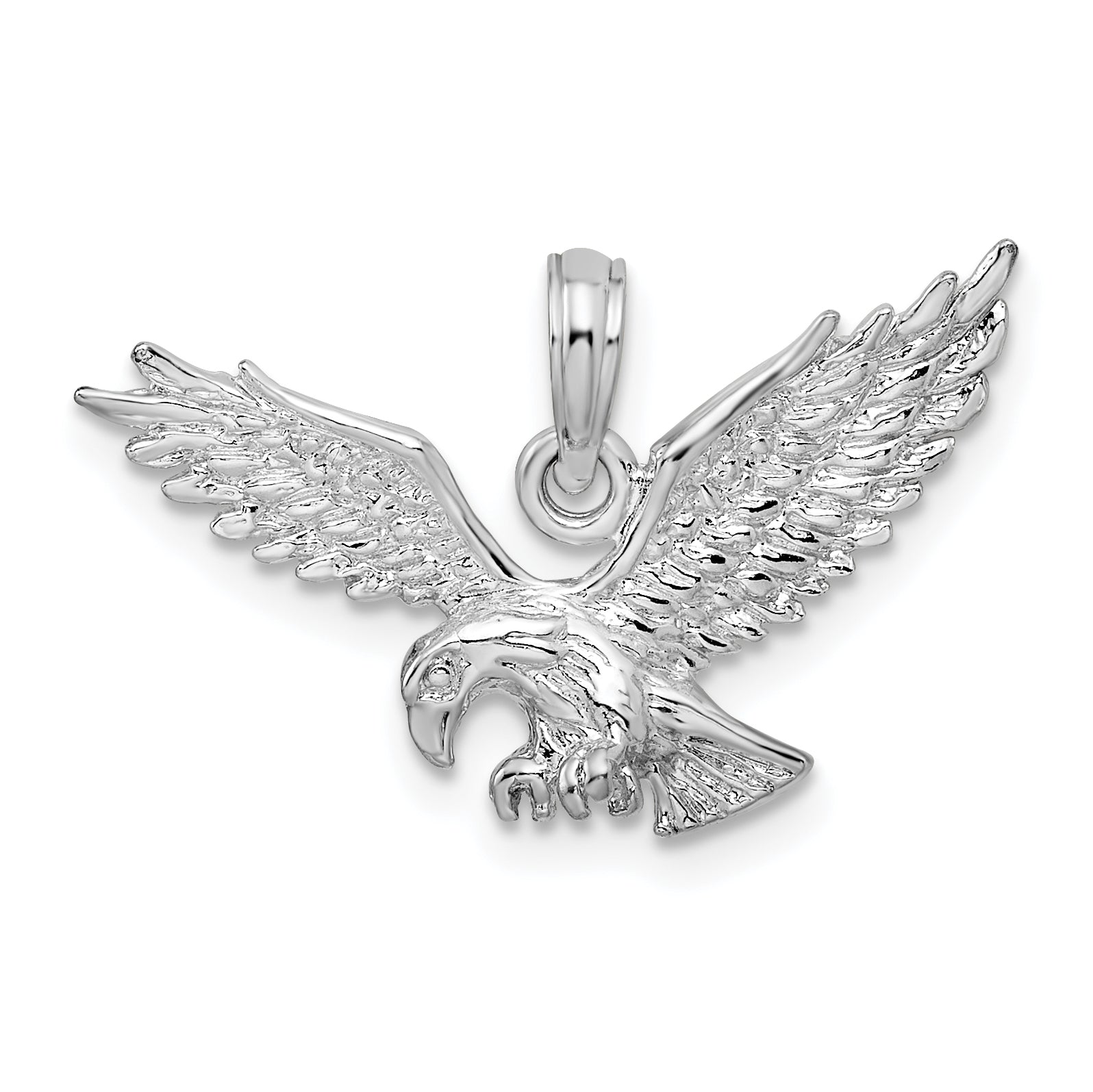 De-Ani Sterling Silver Rhodium-Plated Textured 3D Landing Eagle Pendant