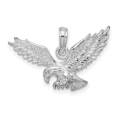 De-Ani Sterling Silver Rhodium-Plated Textured 3D Landing Eagle Pendant