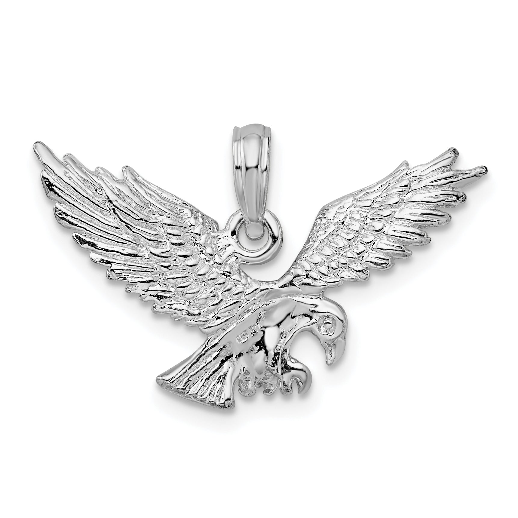 De-Ani Sterling Silver Rhodium-Plated Textured 3D Landing Eagle Pendant