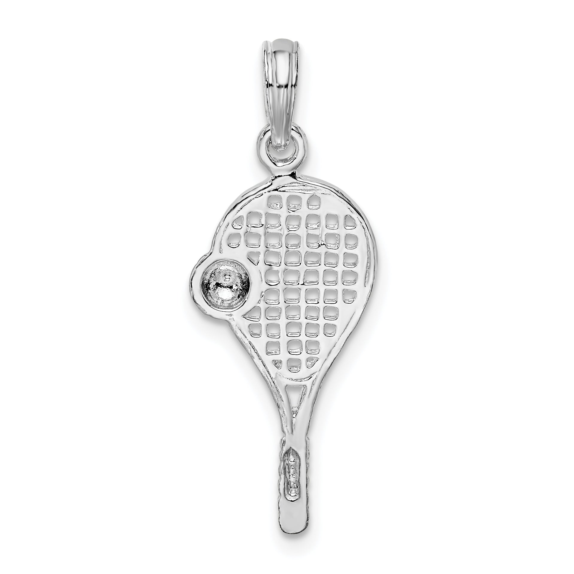 De-Ani Sterling Silver Rhodium-Plated Polished Tennis Racquet and Ball Pendant