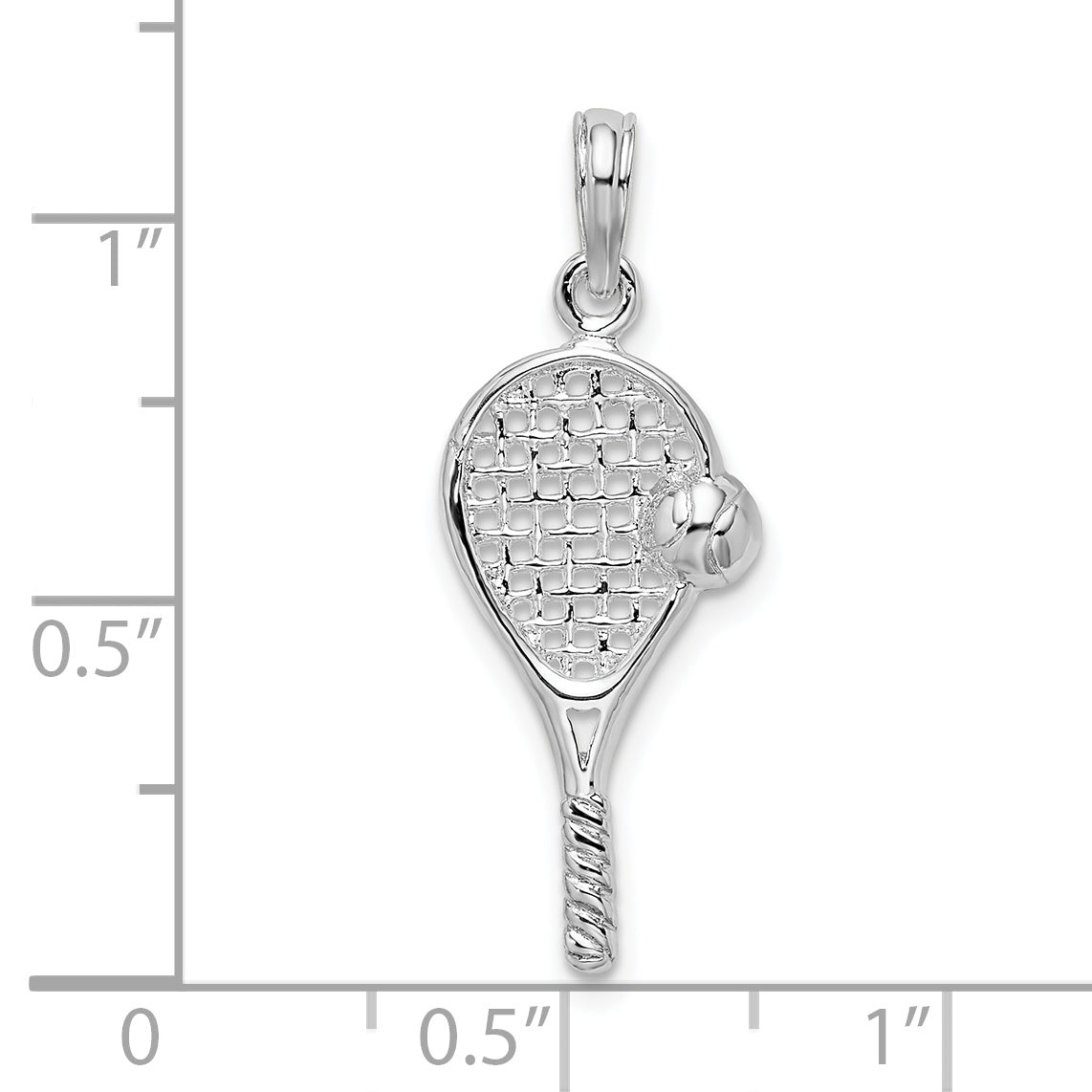 De-Ani Sterling Silver Rhodium-Plated Polished Tennis Racquet and Ball Pendant