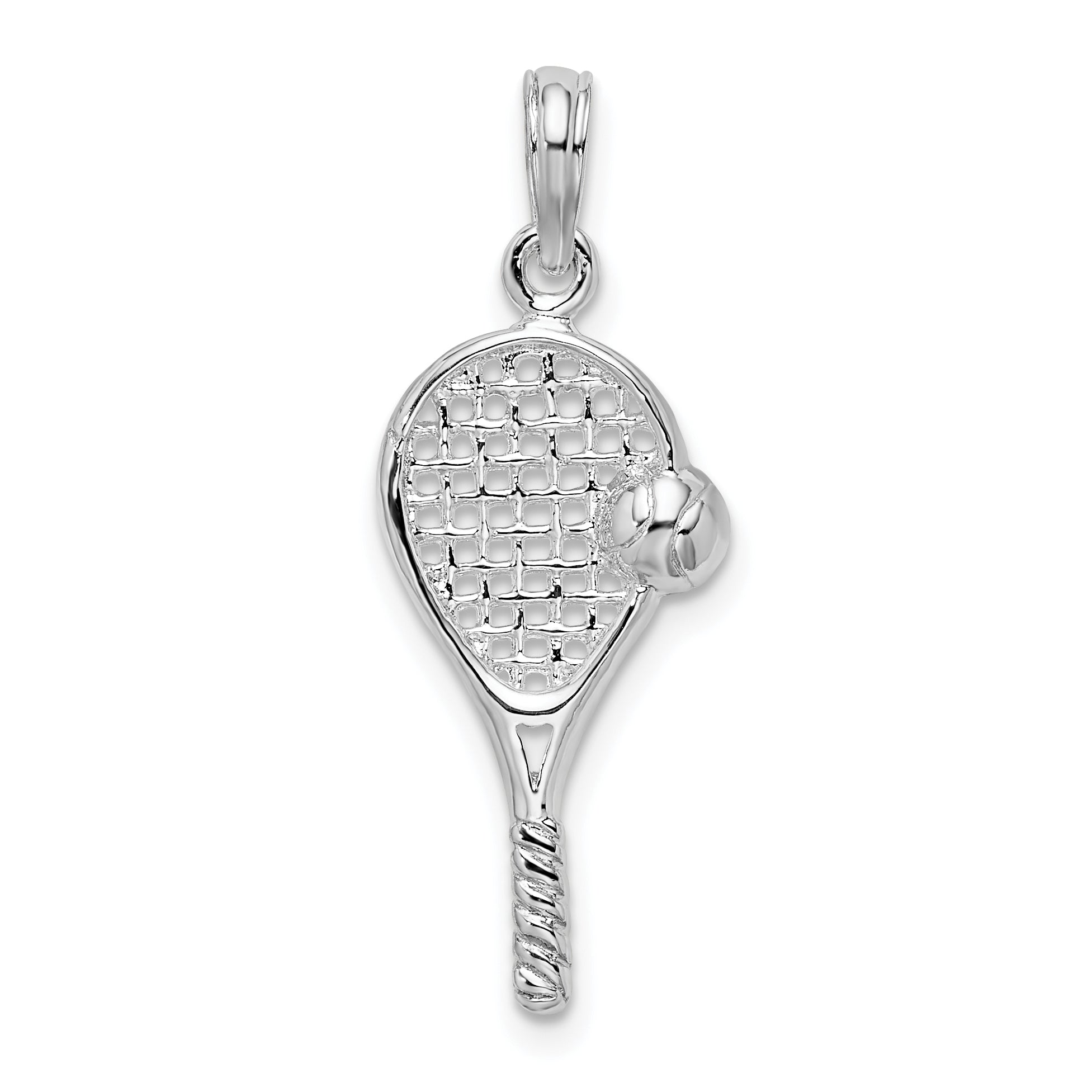 De-Ani Sterling Silver Rhodium-Plated Polished Tennis Racquet and Ball Pendant