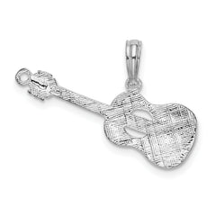 De-Ani Sterling Silver Rhodium-Plated Polished Guitar Pendant