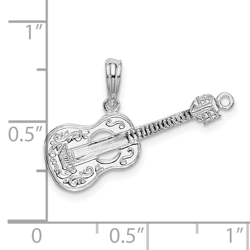 De-Ani Sterling Silver Rhodium-Plated Polished Guitar Pendant