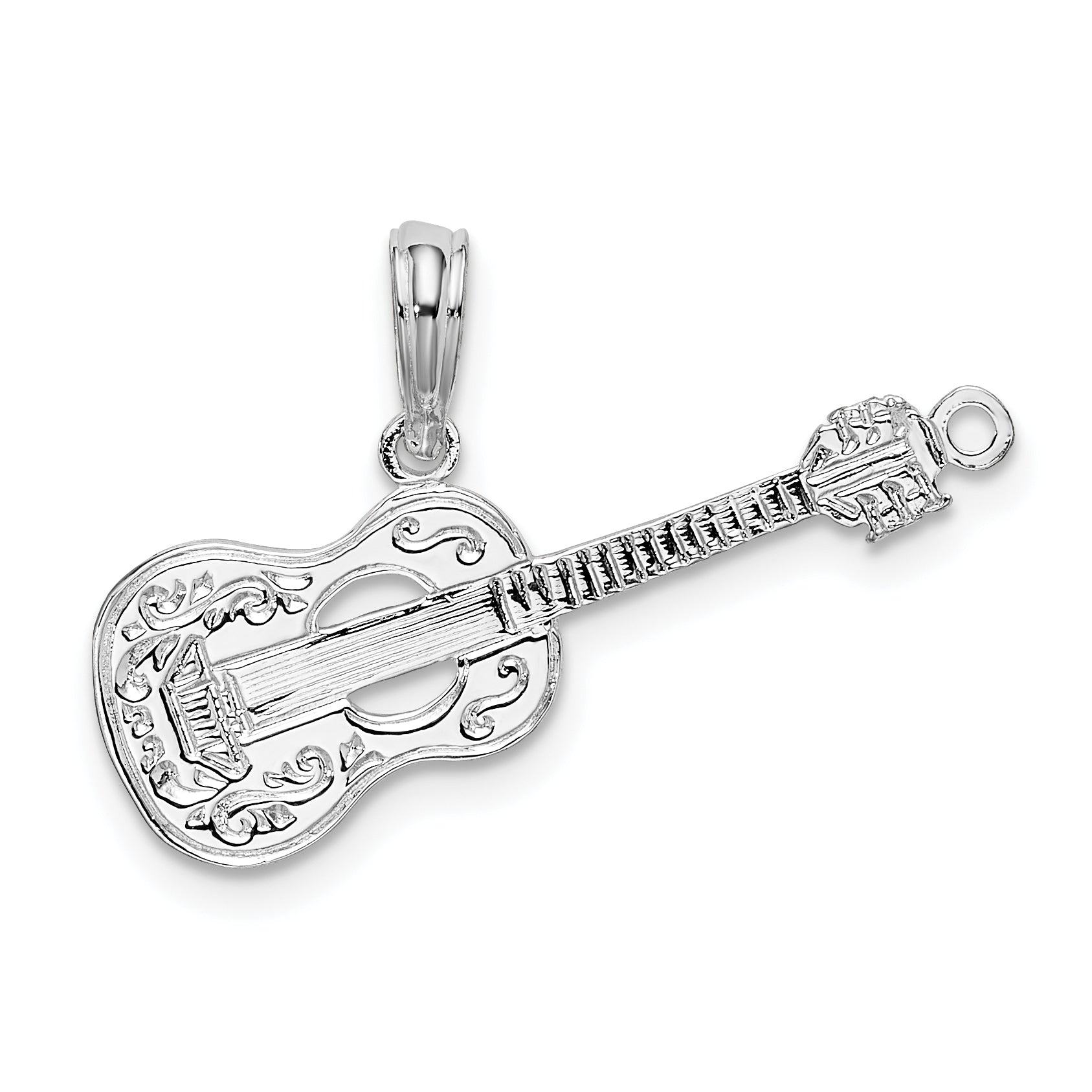 De-Ani Sterling Silver Rhodium-Plated Polished Guitar Pendant