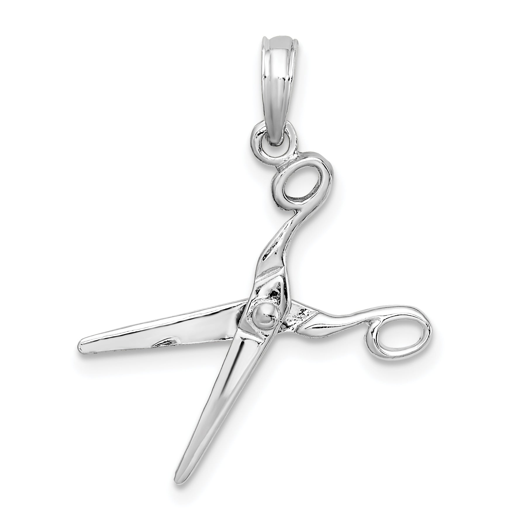 De-Ani Sterling Silver Rhodium-Plated Polished Moveable 3D Scissors Pendant