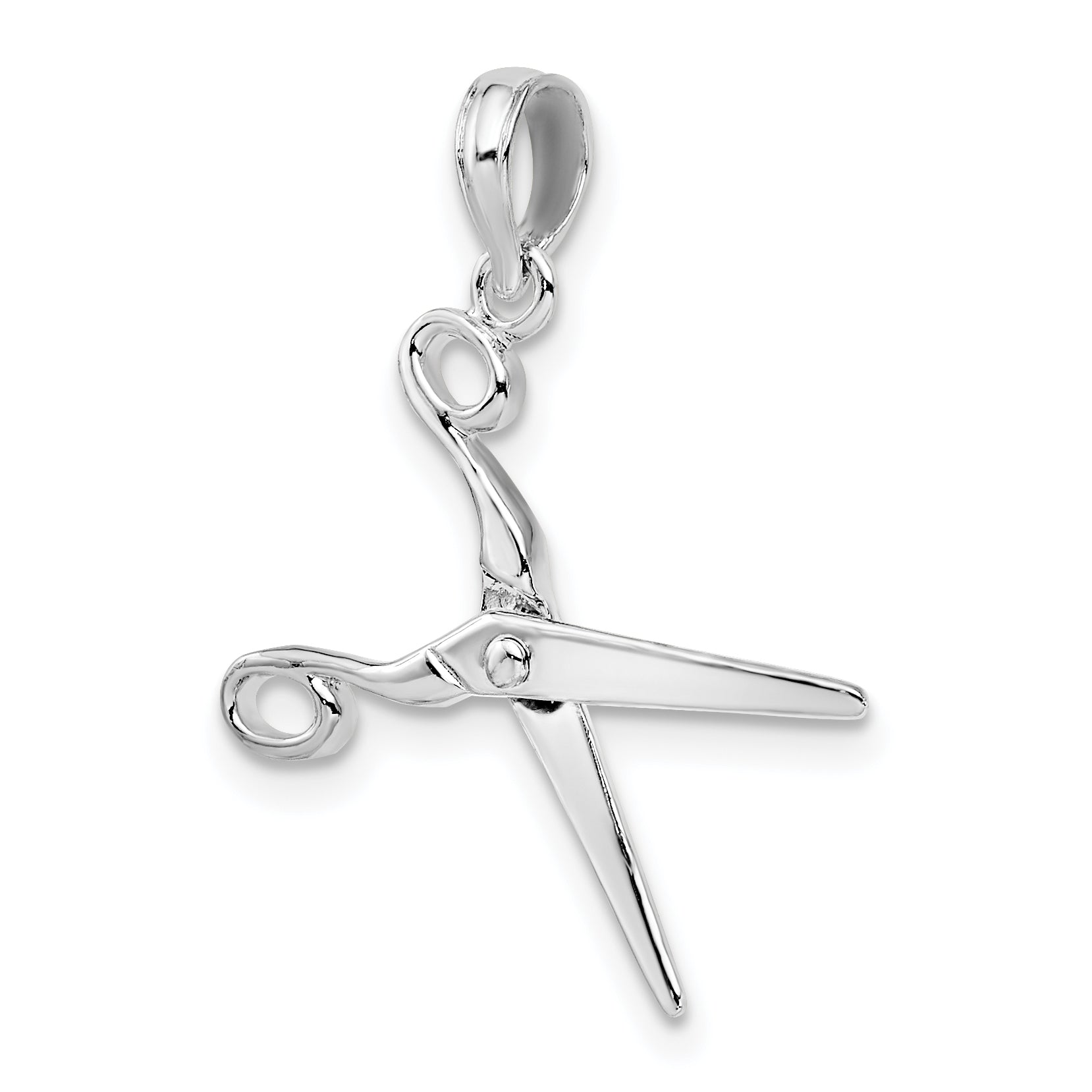 De-Ani Sterling Silver Rhodium-Plated Polished Moveable 3D Scissors Pendant