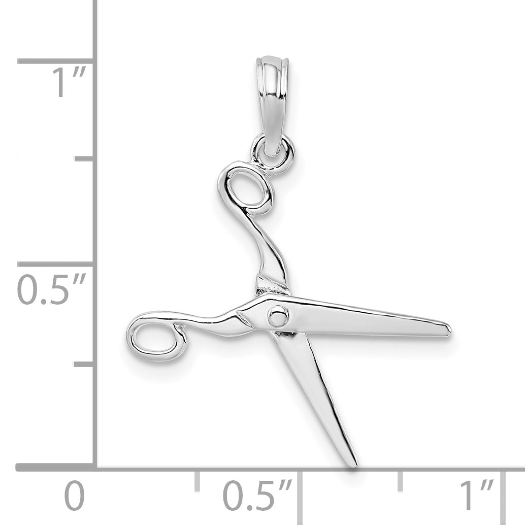 De-Ani Sterling Silver Rhodium-Plated Polished Moveable 3D Scissors Pendant