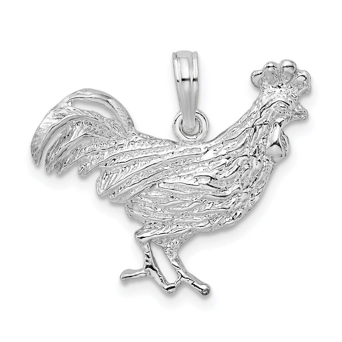 De-Ani Sterling Silver Rhodium-Plated Polished Rooster Pendant