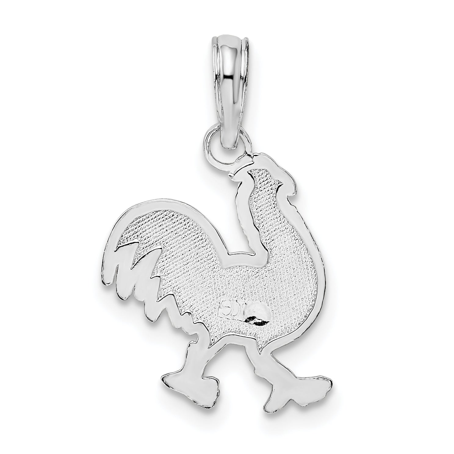 De-Ani Sterling Silver Rhodium-Plated Polished and Textured Flat Rooster Pendant