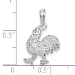 De-Ani Sterling Silver Rhodium-Plated Polished and Textured Flat Rooster Pendant