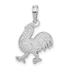 De-Ani Sterling Silver Rhodium-Plated Polished and Textured Flat Rooster Pendant