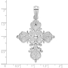 De-Ani Sterling Silver Polished and Textured Fleur de Lis Cross Pendant