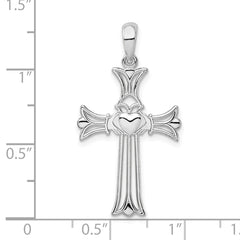 De-Ani Sterling Silver Rhodium-Plated Polished Cut-Out Claddagh Cross Pendant