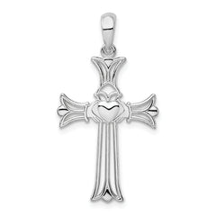 De-Ani Sterling Silver Rhodium-Plated Polished Cut-Out Claddagh Cross Pendant