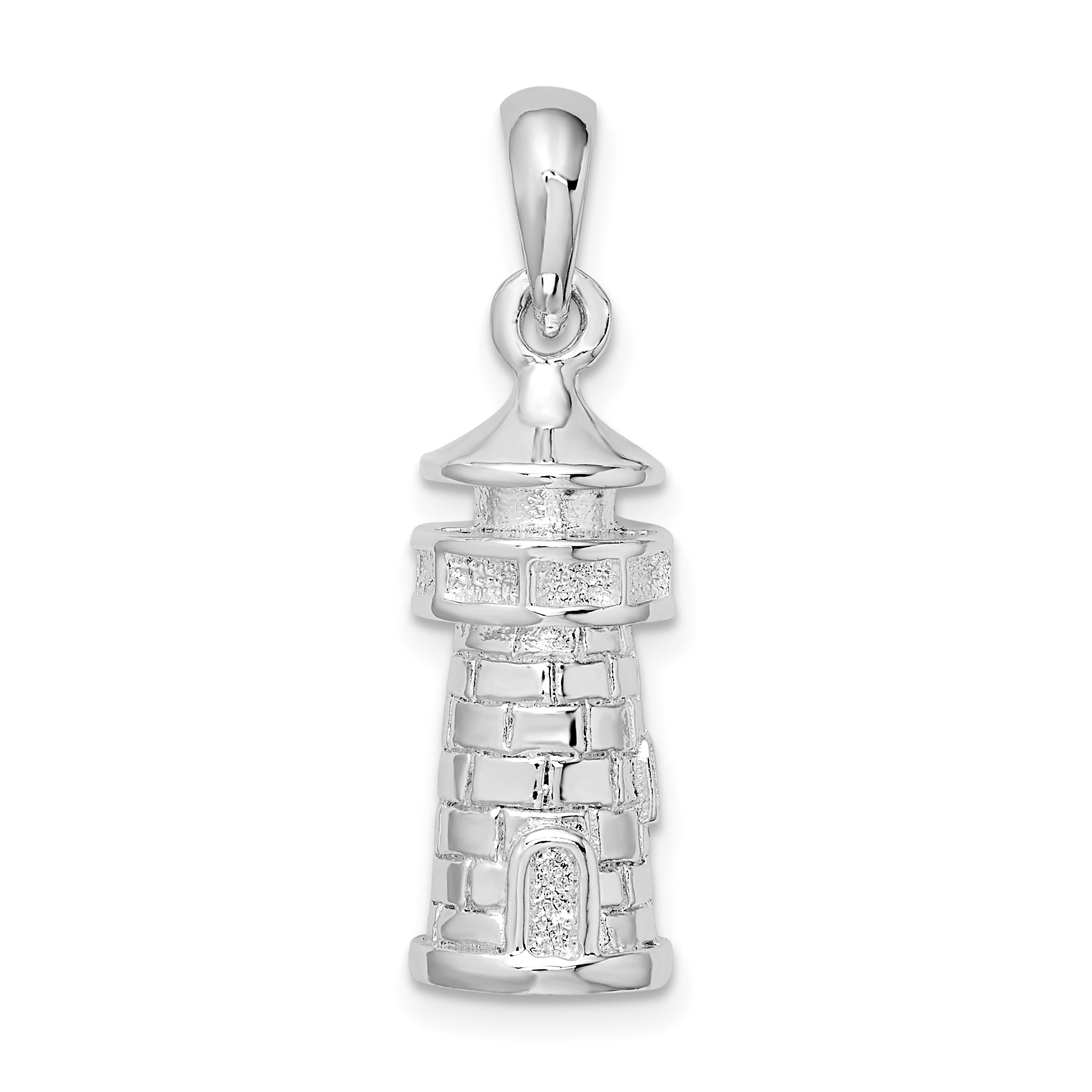 De-Ani Sterling Silver Rhodium-Plated Polished 3D Lighthouse Pendant