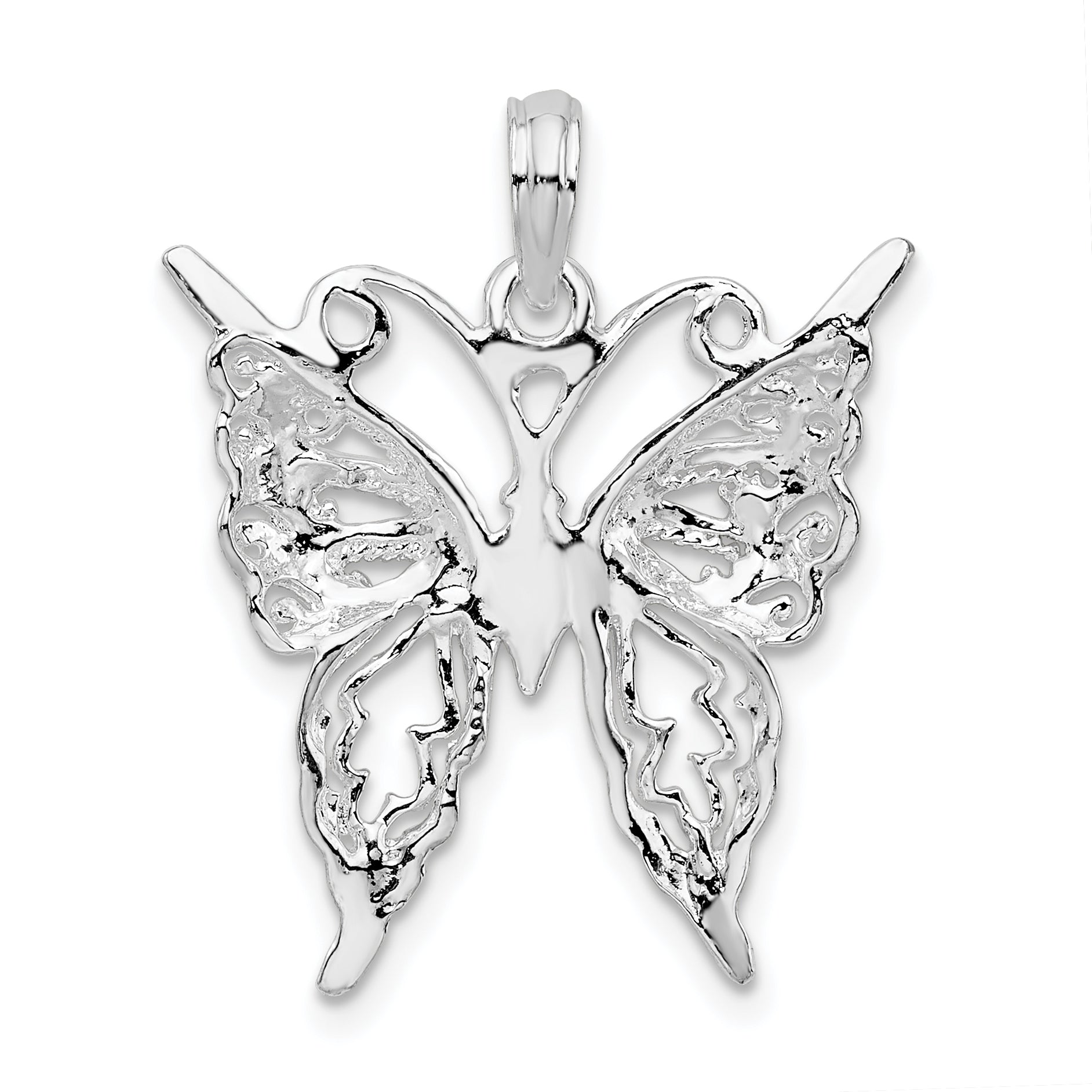 De-Ani Sterling Silver Rhodium-Plated Polished Cut-Out Butterfly Pendant