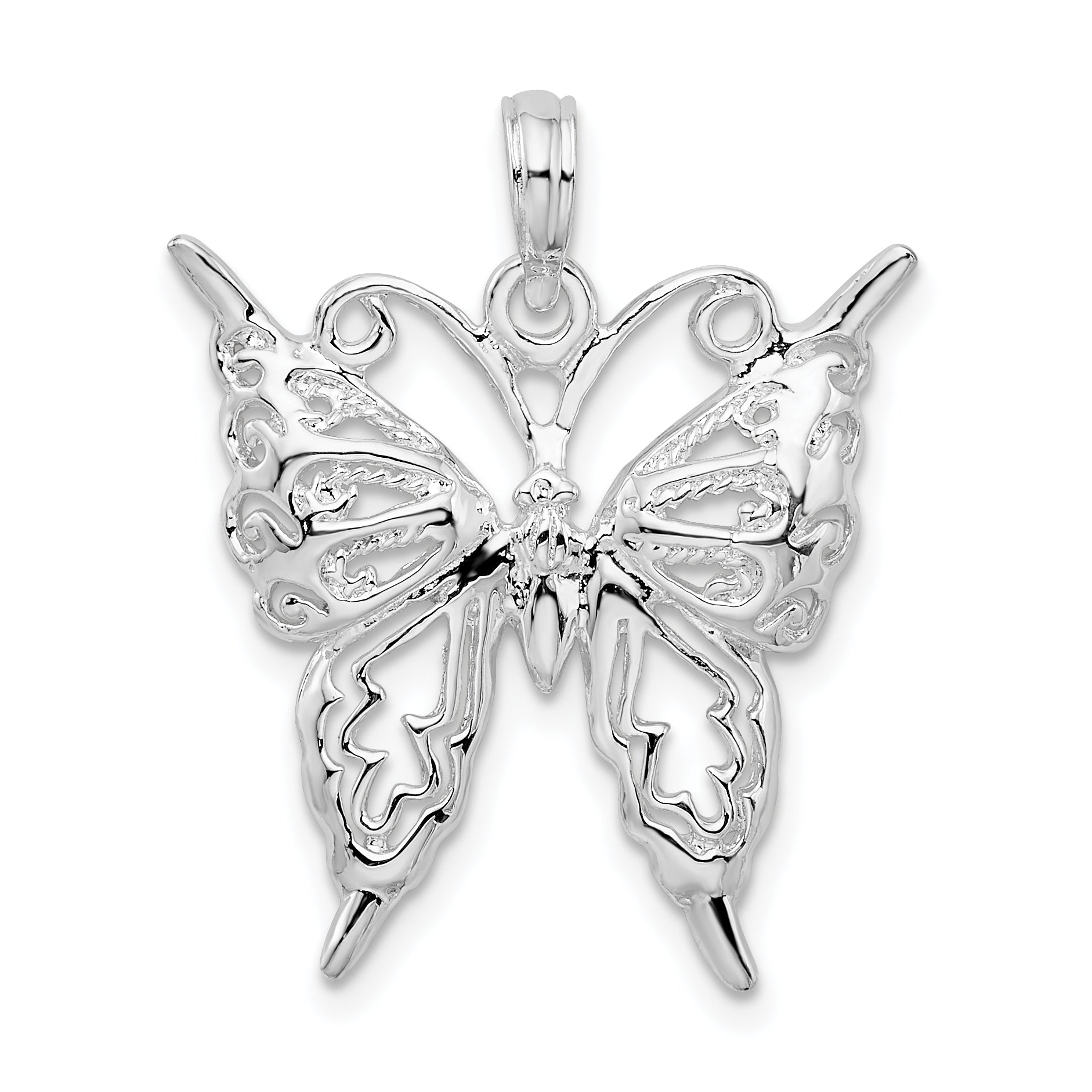 De-Ani Sterling Silver Rhodium-Plated Polished Cut-Out Butterfly Pendant