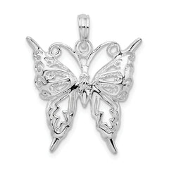 De-Ani Sterling Silver Rhodium-Plated Polished Cut-Out Butterfly Pendant