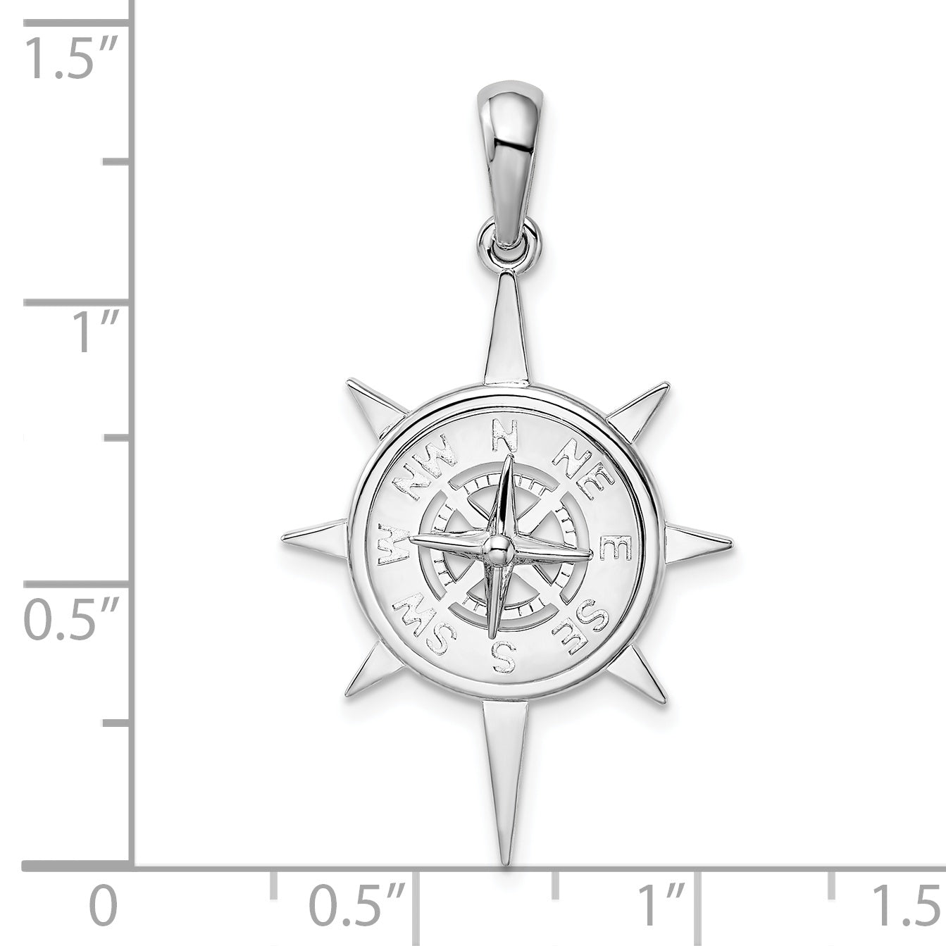 De-Ani Sterling Silver Rhodium-Plated Polished Star Frame Compass Pendant