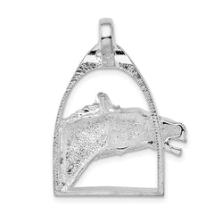 De-Ani Sterling Silver Rhodium-Plated Polished Horse Head with Stirrup Pendant