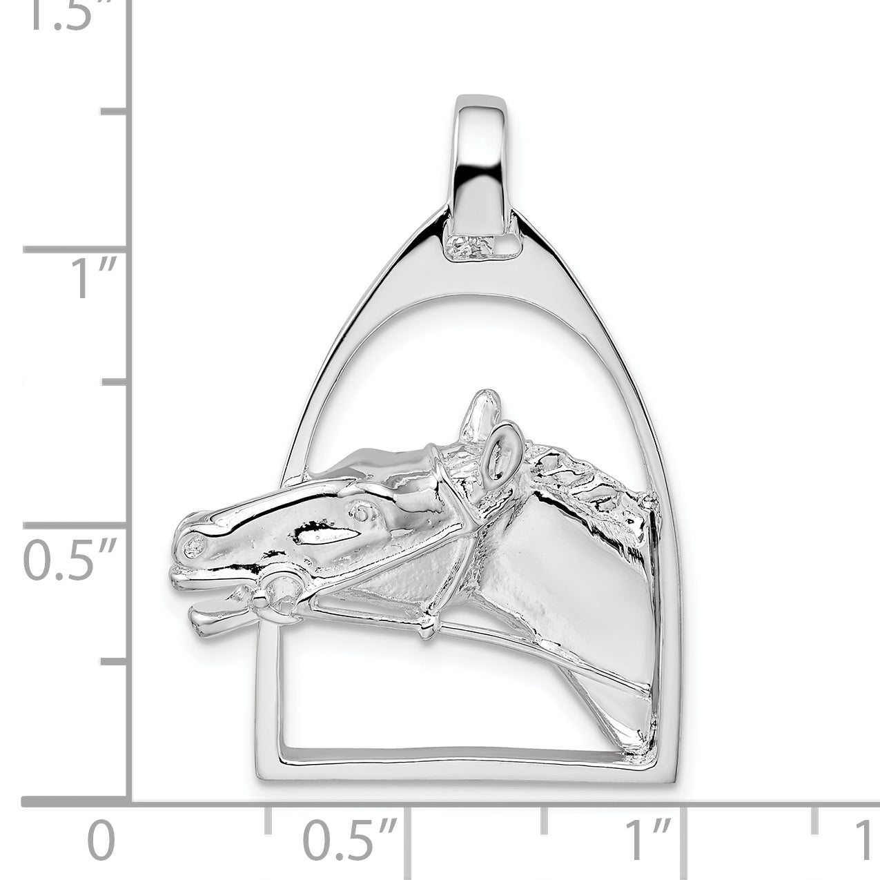 De-Ani Sterling Silver Rhodium-Plated Polished Horse Head with Stirrup Pendant