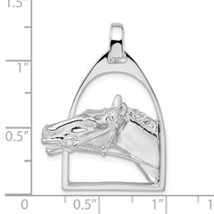 De-Ani Sterling Silver Rhodium-Plated Polished Horse Head with Stirrup Pendant