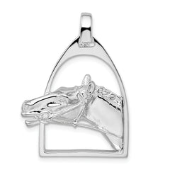 De-Ani Sterling Silver Rhodium-Plated Polished Horse Head with Stirrup Pendant