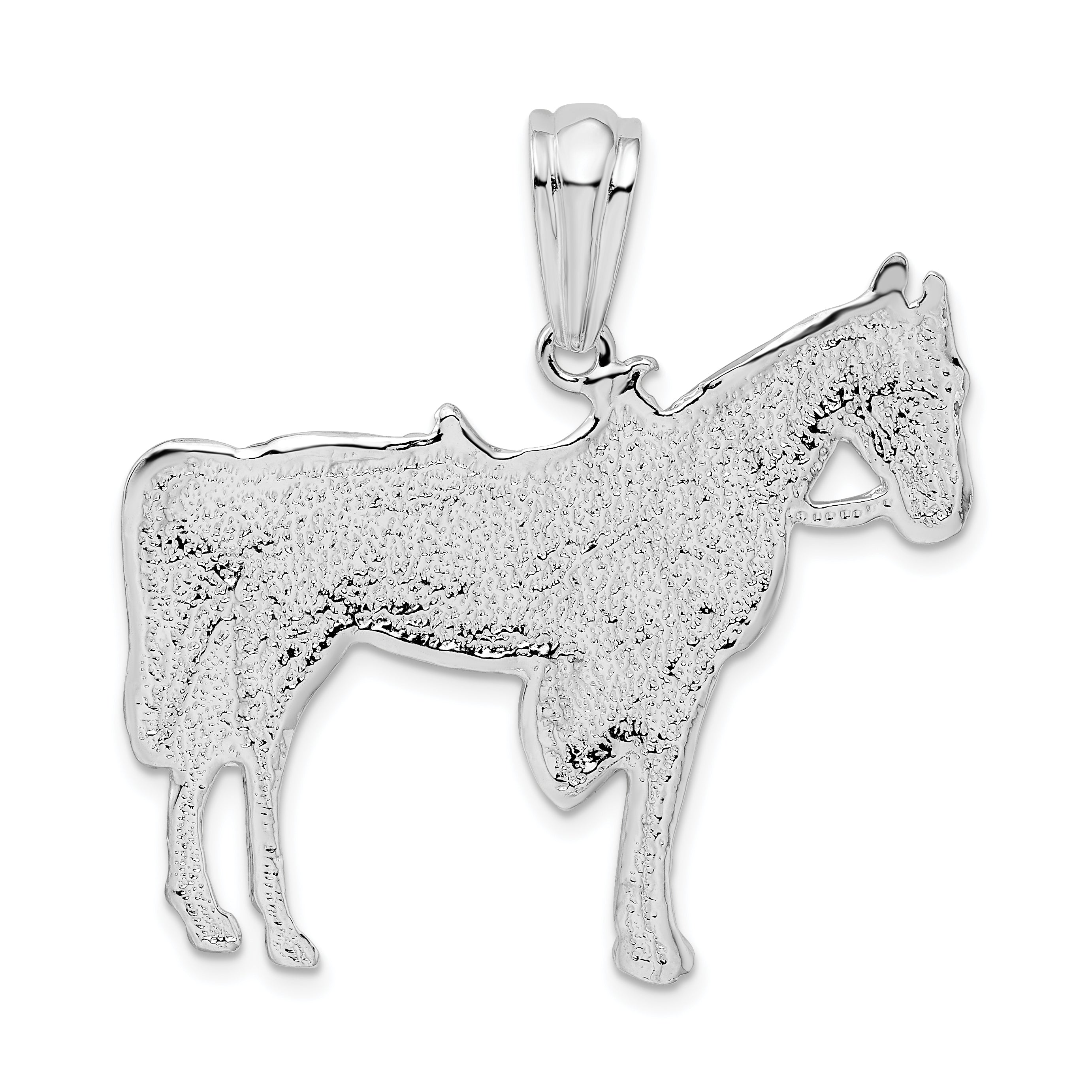 De-Ani Sterling Silver Rhodium-Plated Polished Horse with Saddle Pendant