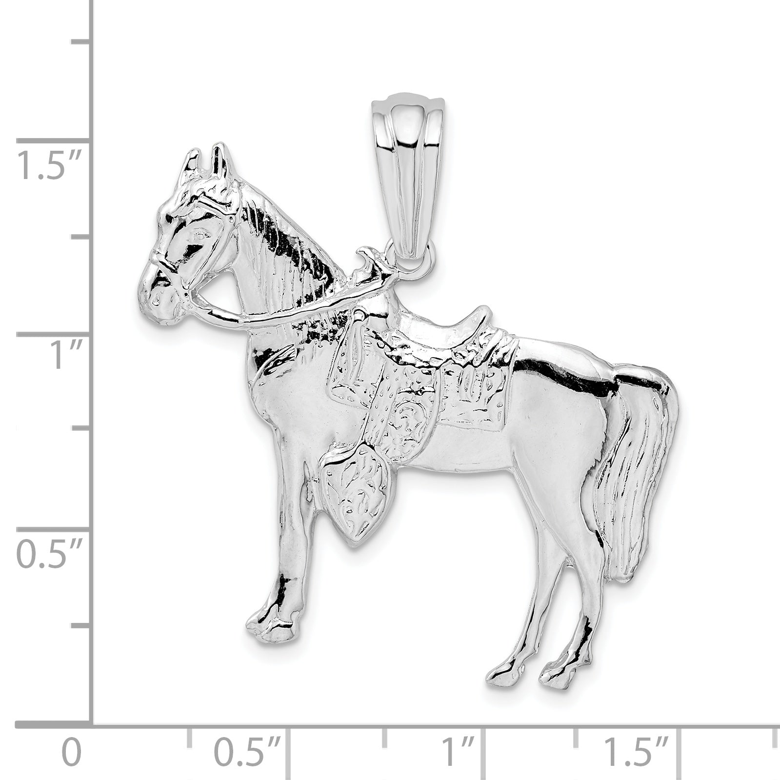 De-Ani Sterling Silver Rhodium-Plated Polished Horse with Saddle Pendant