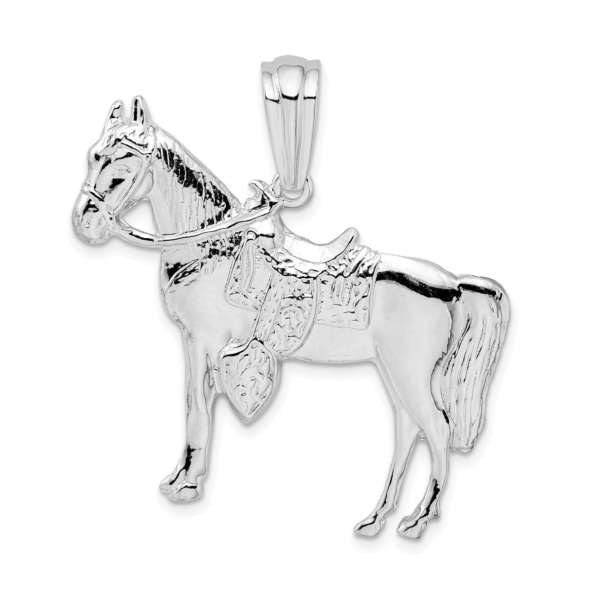 De-Ani Sterling Silver Rhodium-Plated Polished Horse with Saddle Pendant