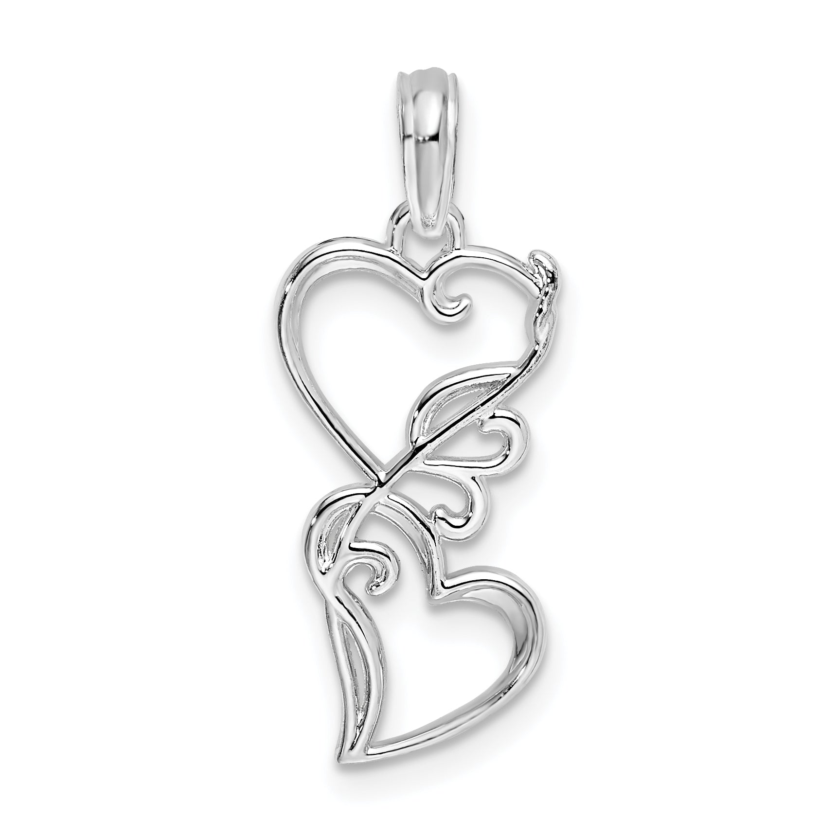 De-Ani Sterling Silver Polished Double Hearts Filigree Pendant