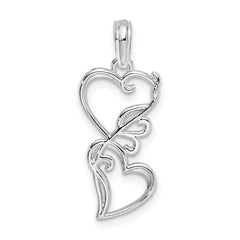 De-Ani Sterling Silver Polished Double Hearts Filigree Pendant