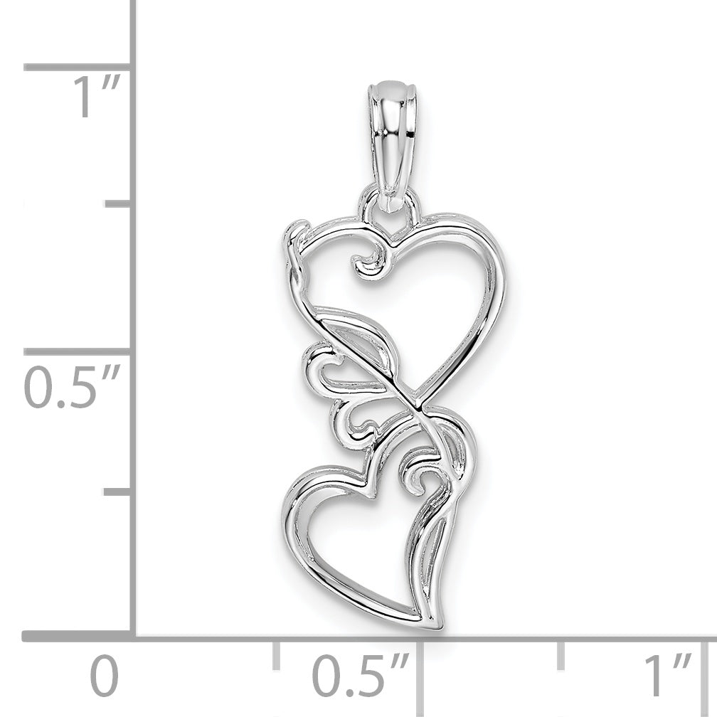 De-Ani Sterling Silver Polished Double Hearts Filigree Pendant