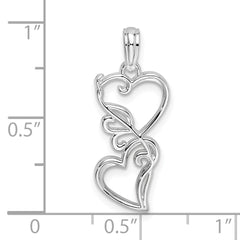 De-Ani Sterling Silver Polished Double Hearts Filigree Pendant