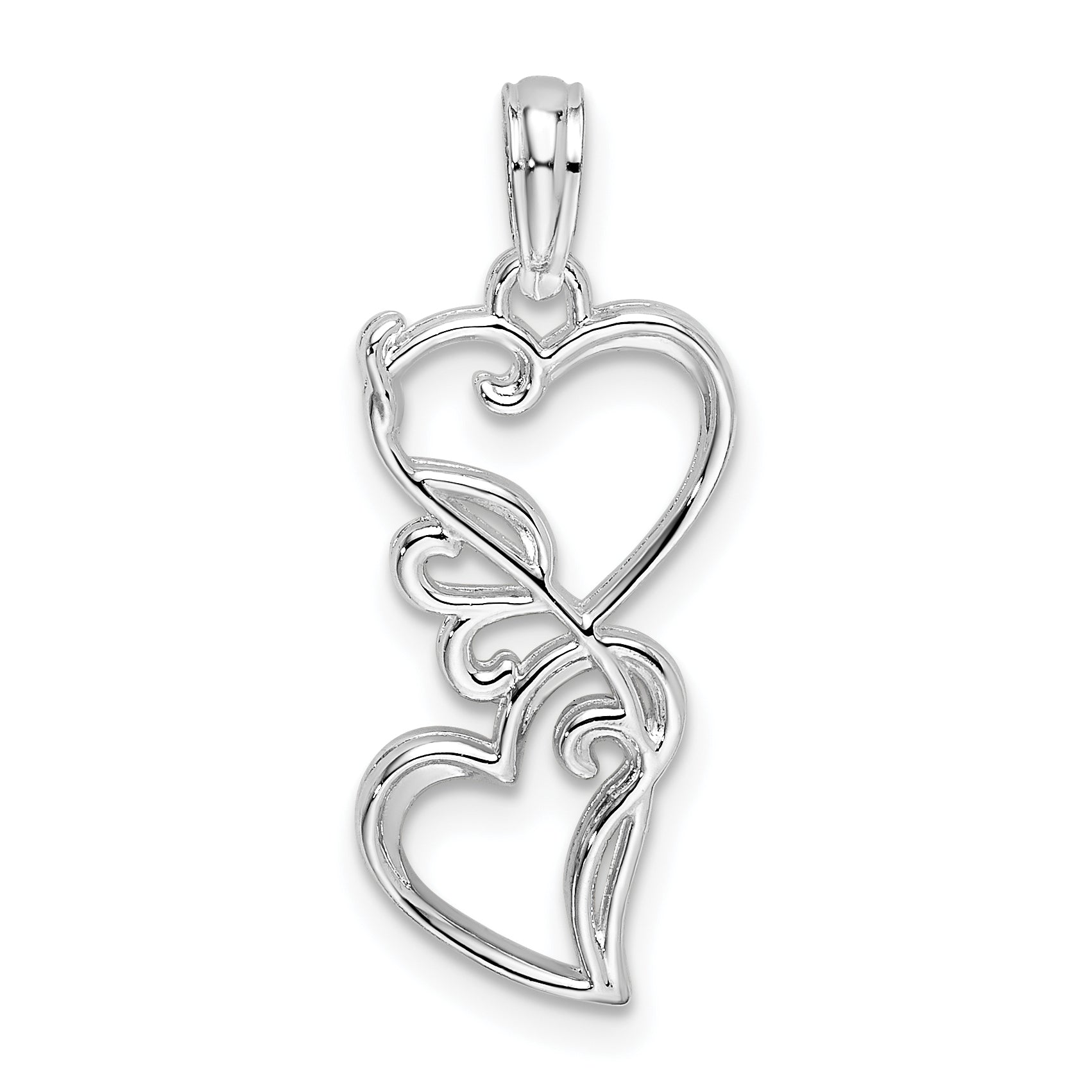 De-Ani Sterling Silver Polished Double Hearts Filigree Pendant