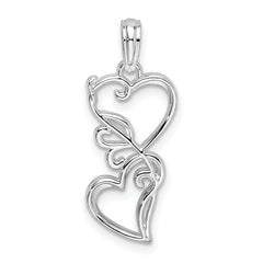 De-Ani Sterling Silver Polished Double Hearts Filigree Pendant