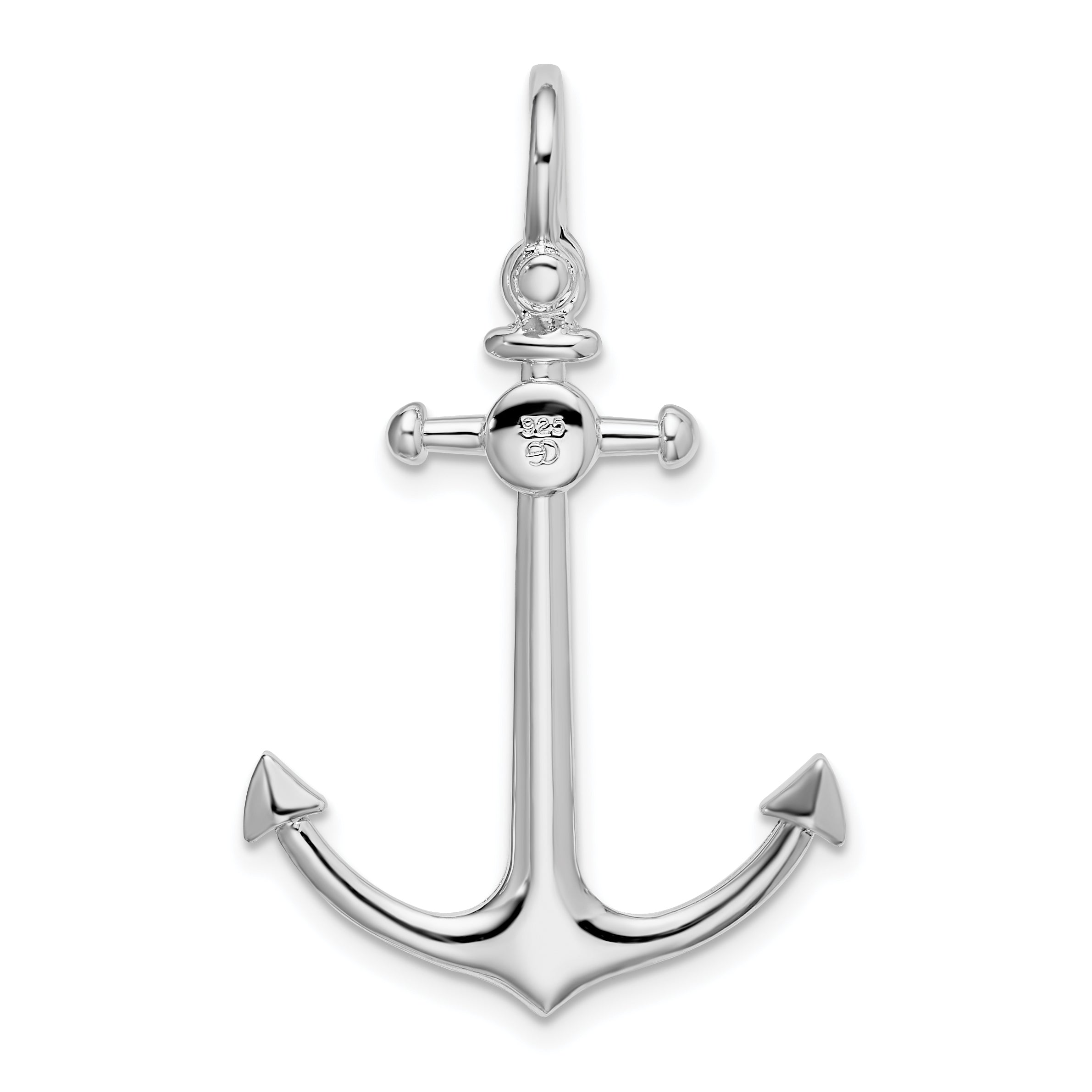 De-Ani Sterling Silver Rhodium-Plated Polished 3D Small Anchor Pendant