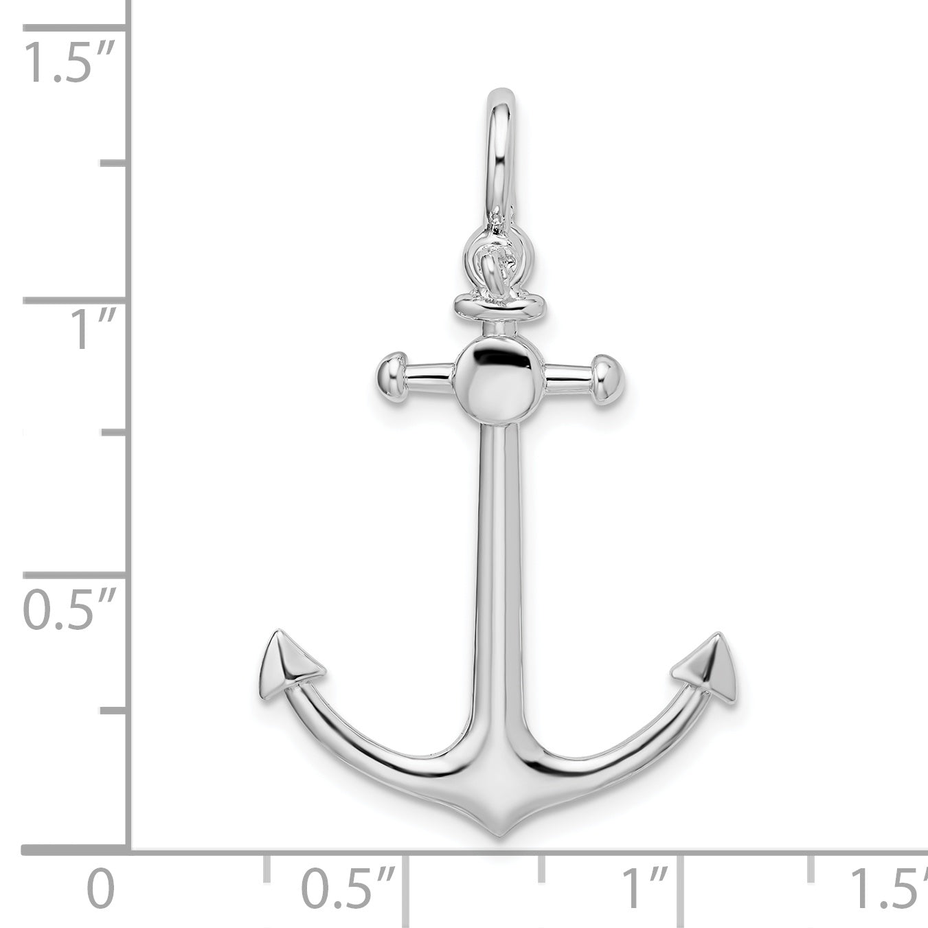 De-Ani Sterling Silver Rhodium-Plated Polished 3D Small Anchor Pendant