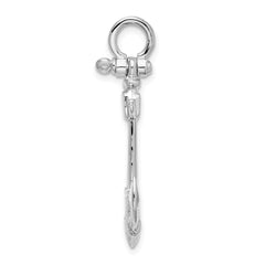 De-Ani Sterling Silver Rhodium-Plated Polished and Textured 3D Anchor Pendant