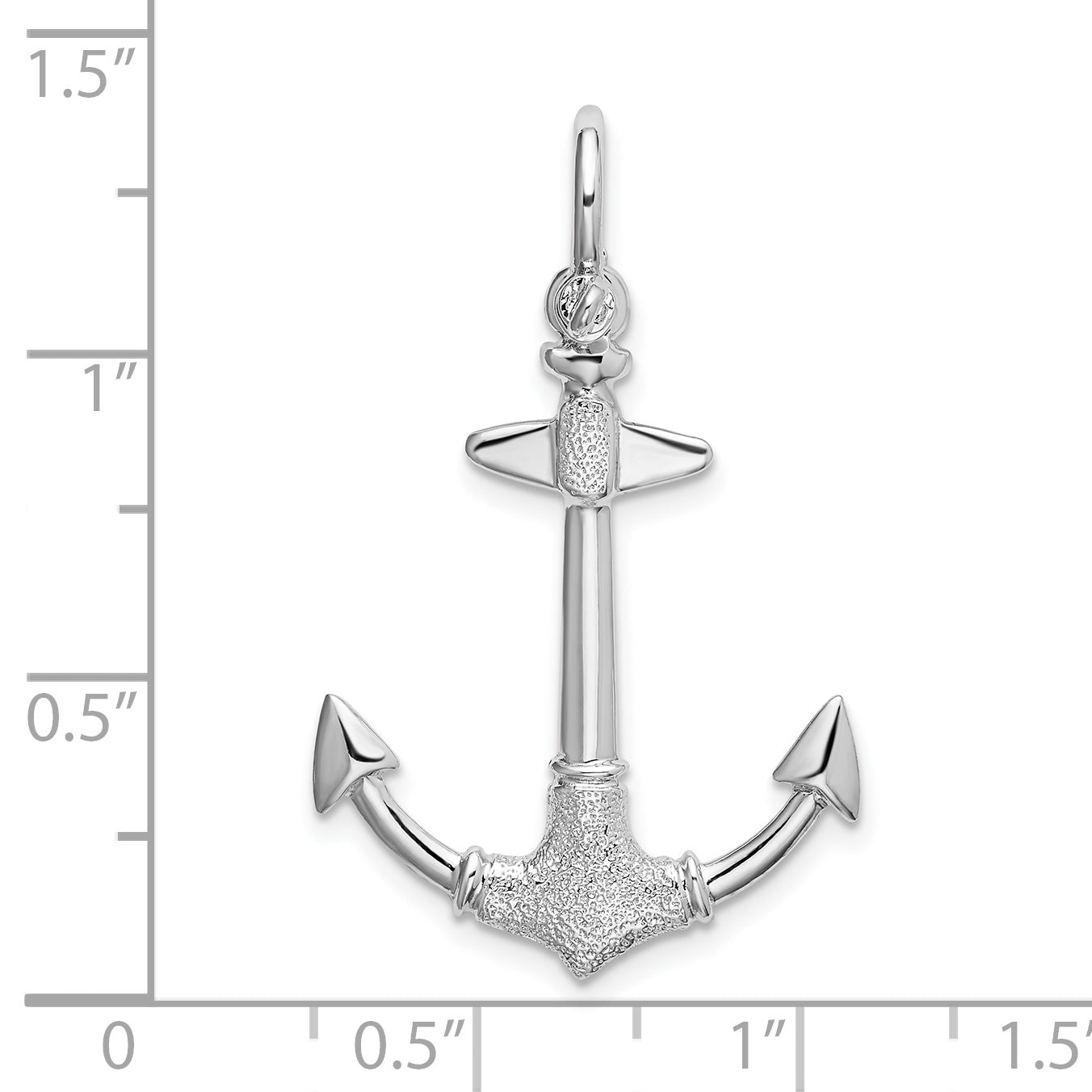 De-Ani Sterling Silver Rhodium-Plated Polished and Textured 3D Anchor Pendant