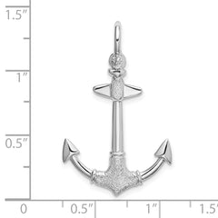 De-Ani Sterling Silver Rhodium-Plated Polished and Textured 3D Anchor Pendant