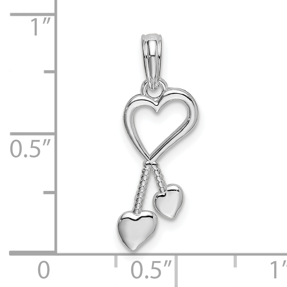 De-Ani Sterling Silver Rhodium-Plated Polished Cut-Out Heart with Tassel Pendant